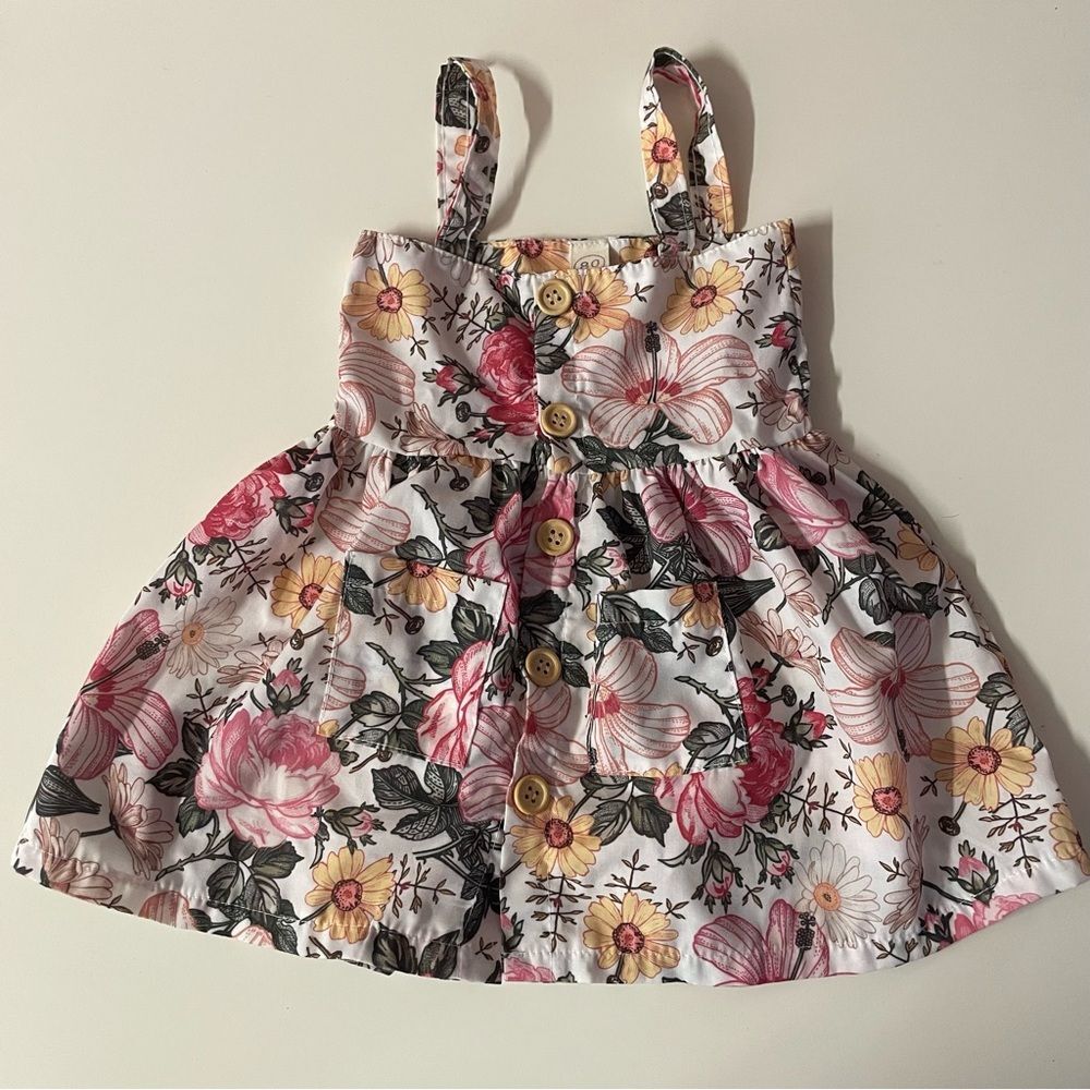 Baby Girls’ White Floral Button Down Sun Dress EUC 9-12 Months